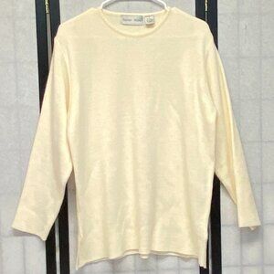 Baxter & Wells Ivory Rib Knit ALine Tunic Sweater M Pull On Long Sleeve Crewneck